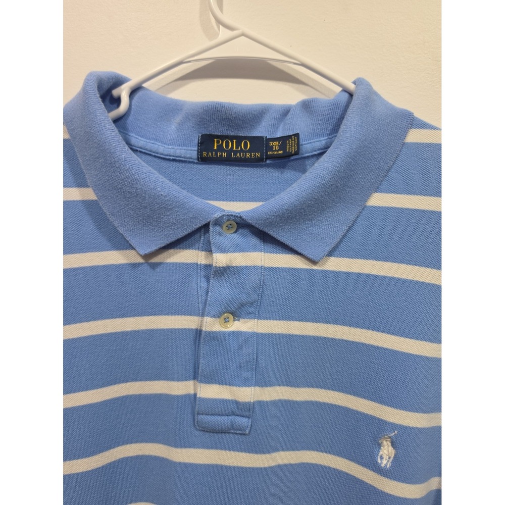 Polo Ralph Lauren Mens Shirt 3XB Big Blue White Striped Soft Cotton Polo STAINED